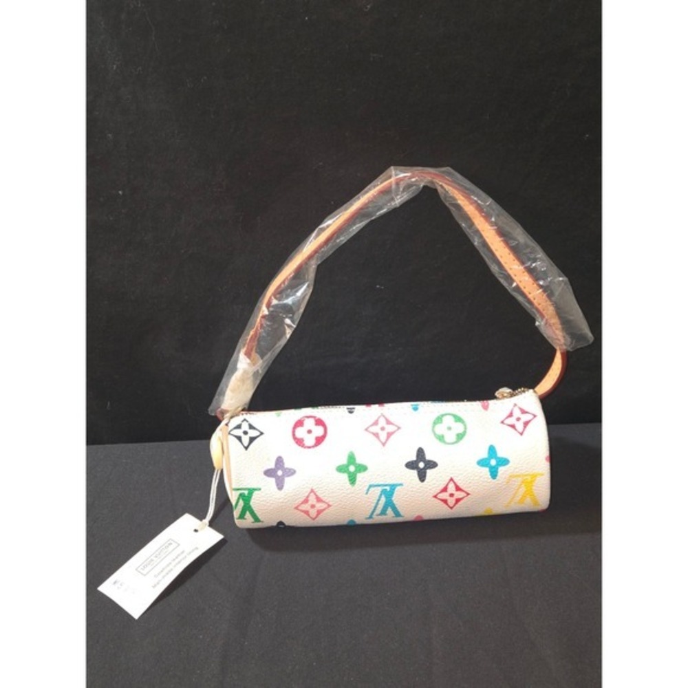Louis Vuitton Mini Papillon Pochette Cylinder Bag White Leather Wristlet NEW! - Picture 1 of 6